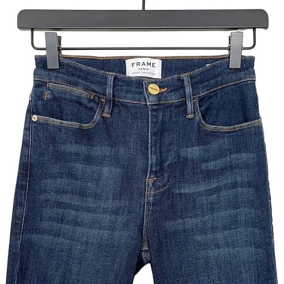 FRAME Le High Rise Skinny Jean Stretch Samira Dark Blue 27 - Picture 3 of 9
